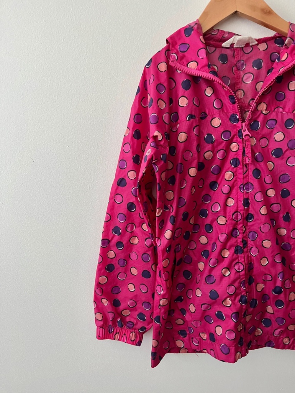 Lands' End Kids Hot Pink Polka Dot Hooded Raincoat